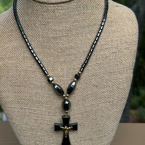 Synthetic Hematite beaded cross necklace